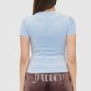 JUICY COUTURE Błękitny welurowy t-shirt damski z błyszczącym logo