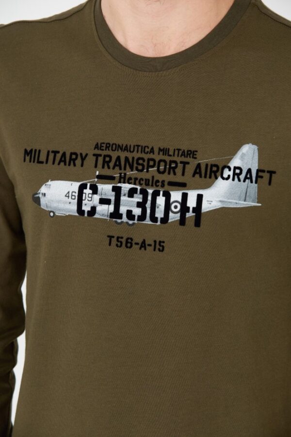 AERONAUTICA MILITARE Zielony męski longsleeve bawełniany