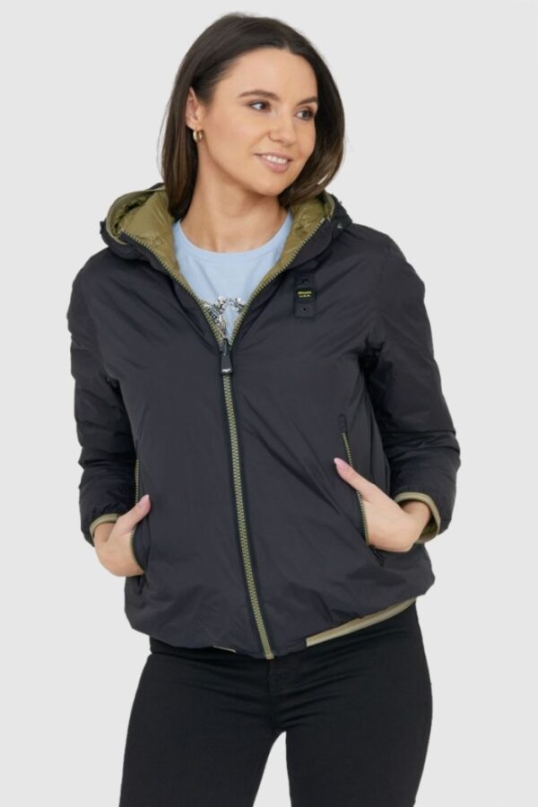 77dcc5253588421cb4ecc6597a5816f97dd07519 BLAUER Czarno-zielona damska dwustronna kurtka Stella reversible down jacket