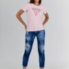 GUESS Różowy t-shirt damski z trójkątnym logo