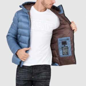 BLAUER Niebieska puchowa kurtka męska z kapturem