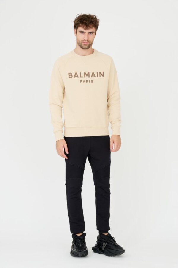 BALMAIN Beżowa męska bluza Printed Sweatshirt