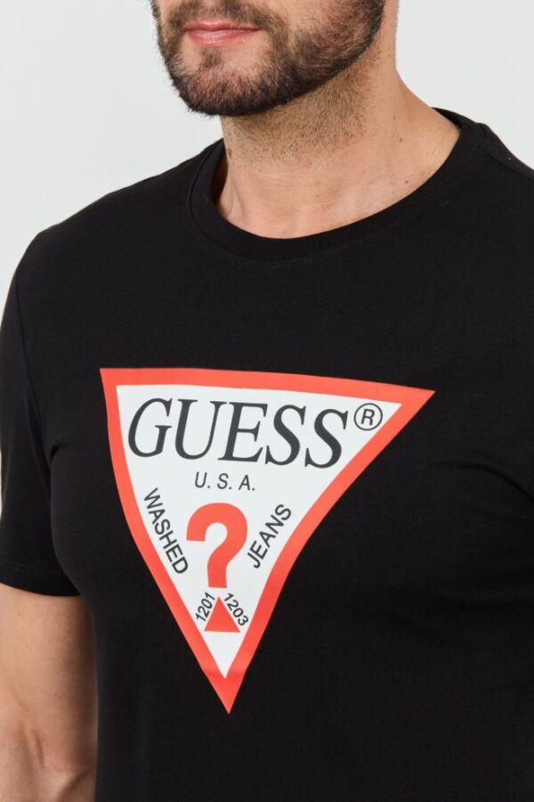 GUESS Czarny męski t-shirt bawełniany z dużym logo Clsc Tri Logo
