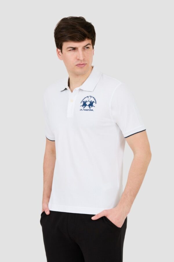 LA MARTINA Białe męskie polo z dużym logo