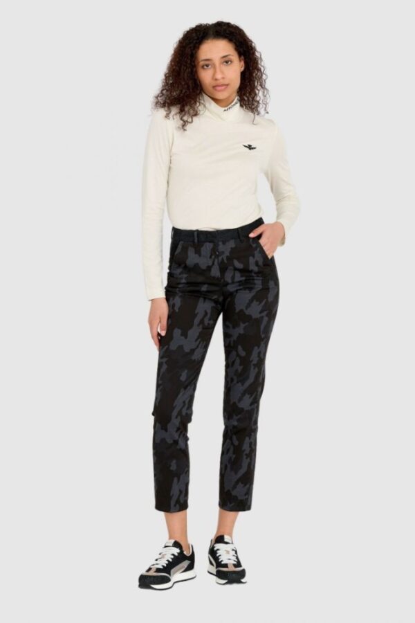 AERONAUTICA MILITARE Spodnie chinosy damskie w czarne moro, Rozmiar 38 IT - 34 EU