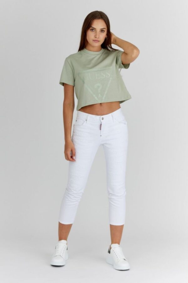 7ac4661d9935e5befbd1d67f10b500d98c6e6dd6 GUESS Krótki zielony t-shirt damski z logo