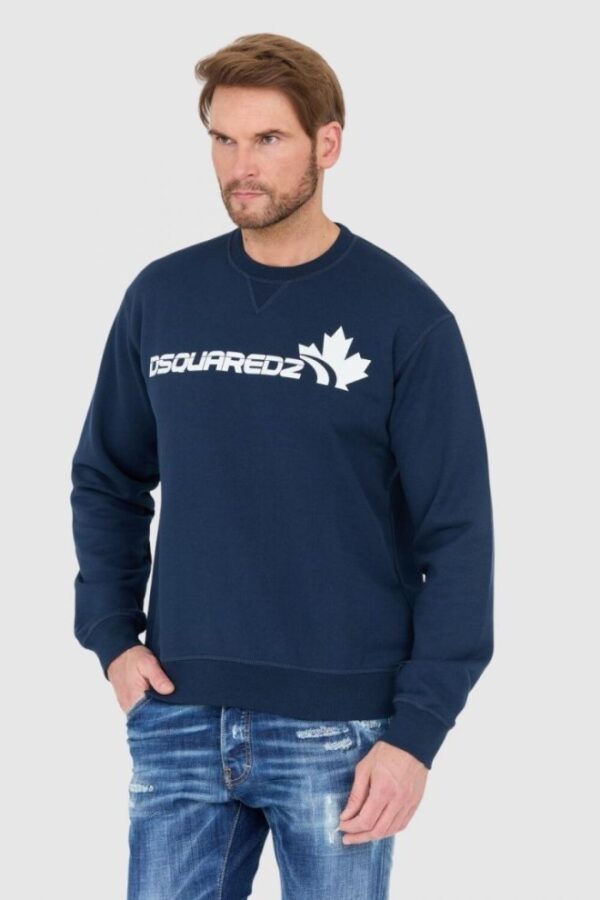 DSQUARED2 Niebieska bluza męska z białym logo z liściem