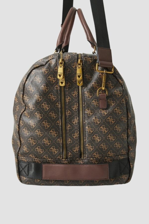 GUESS Brązowa męska logowana torba podróżna Pisa Double