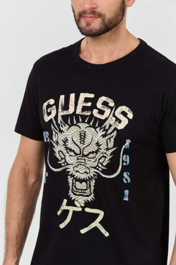 GUESS Czarny męski t-shirt bawełniany Dragon Tee