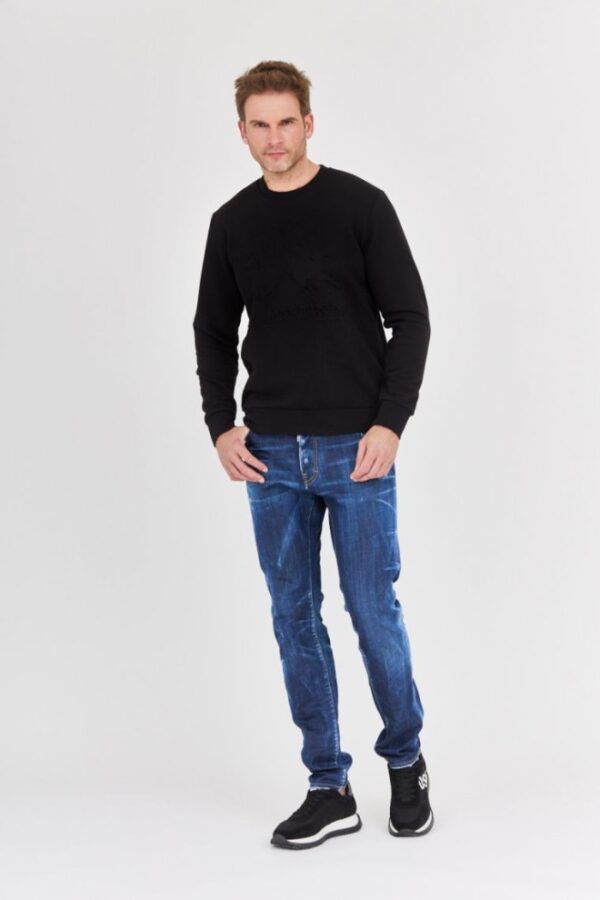 LA MARTINA Czarna bluza męska z tłoczonym logo