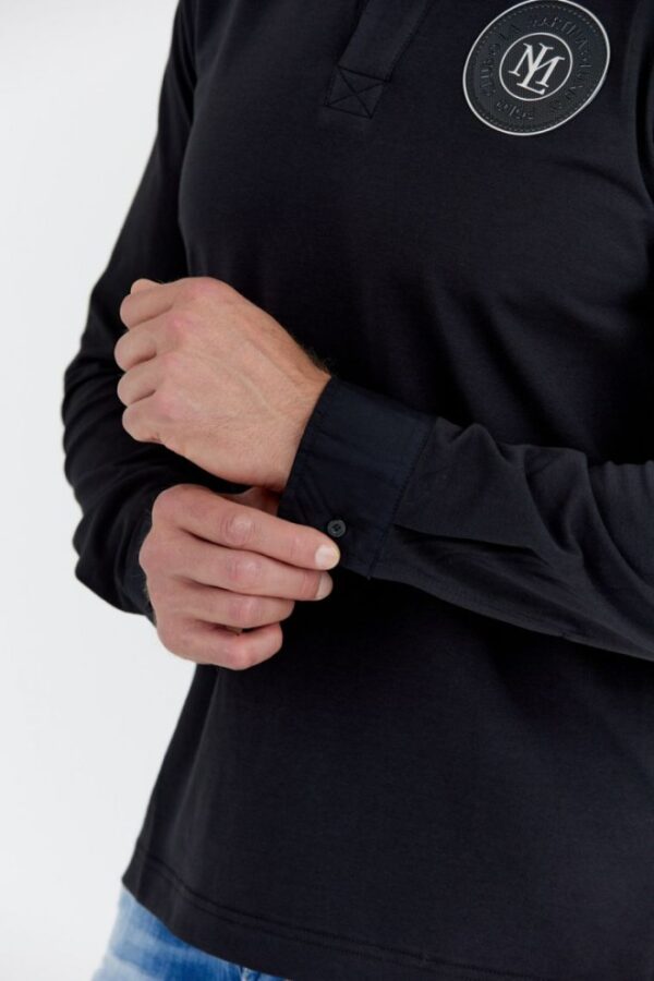 LA MARTINA Czarne męskie polo z długim rękawem i okrągłym logo