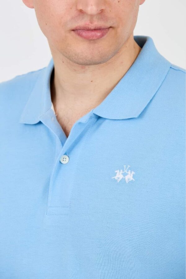 LA MARTINA Błękitne męskie polo z małym logo
