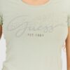 GUESS Jasnozielony t-shirt damski z logo i kryształkami