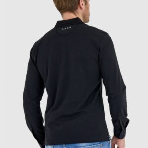 LA MARTINA Czarne męskie polo z długim rękawem i okrągłym logo