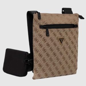 GUESS Brązowa torba męska na ramię w logo z saszetką