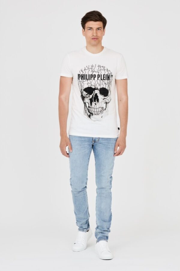 PHILIPP PLEIN Męski t-shirt biały z popękaną czaszką
