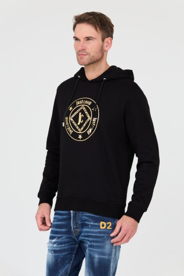 JUST CAVALLI Czarna męska bluza z kapturem Fiche Gold