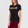 JUST CAVALLI Czarny damski t-shirt Logo Gold