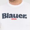 BLAUER Biały męski t-shirt z dużym logo