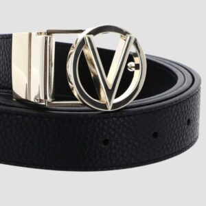 VALENTINO Czarny pasek damski Roof Plaque Buckle Belt