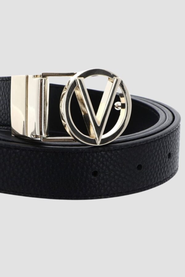 VALENTINO Czarny pasek damski Roof Plaque Buckle Belt