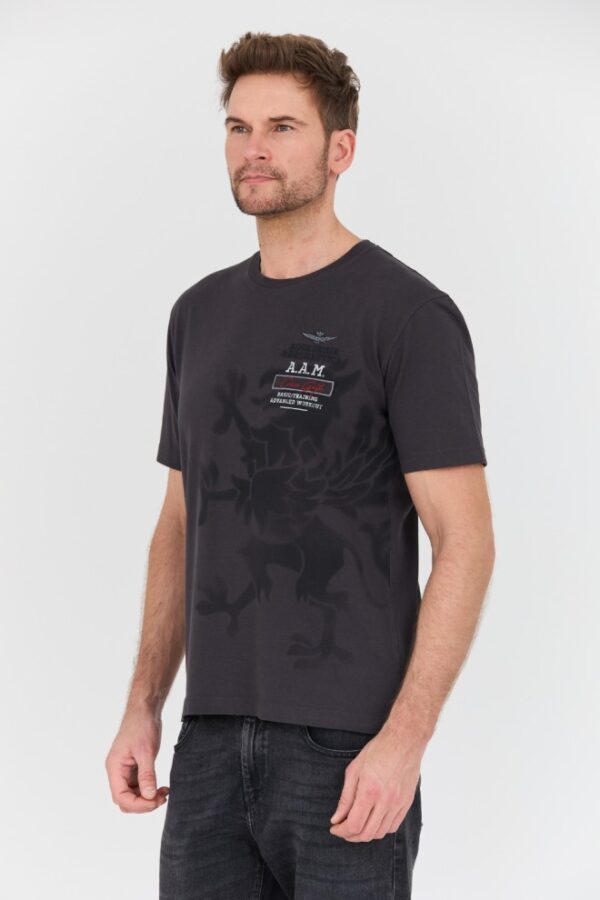 AERONAUTICA MILITARE Grafitowy bawełniany męski t-shirt M.C
