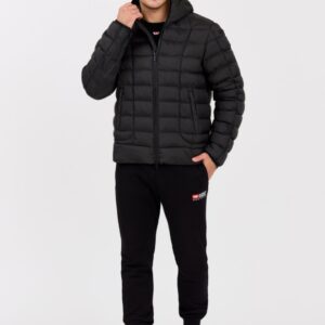 DIESEL Czarna pikowana męska kurtka z kapturem W-STONE, Rozmiar 52