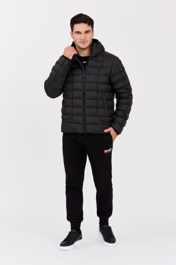 856f640185866e2ba7db8b52efdab1d5f931f5ec DIESEL Czarna pikowana męska kurtka z kapturem W-STONE, Rozmiar 52