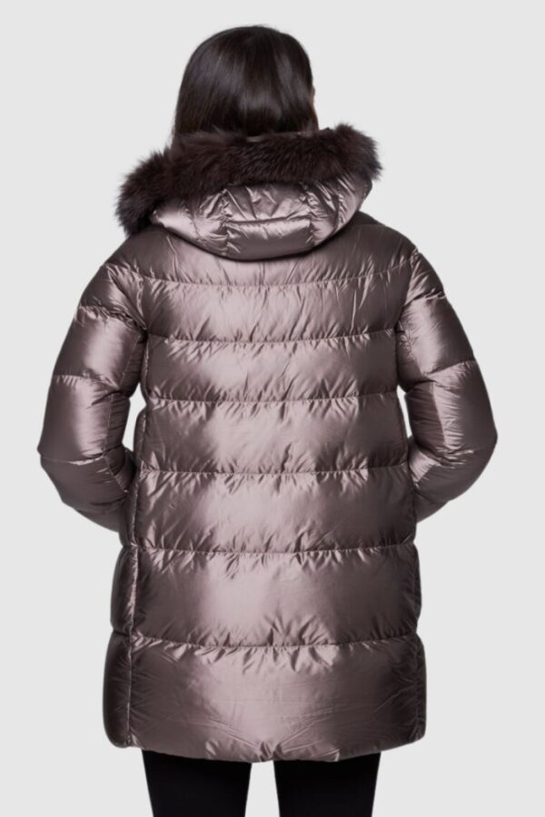 HETREGO Taupe damska długa kurtka puchowa Hanna z lisem, Rozmiar 36 EU - 40 IT