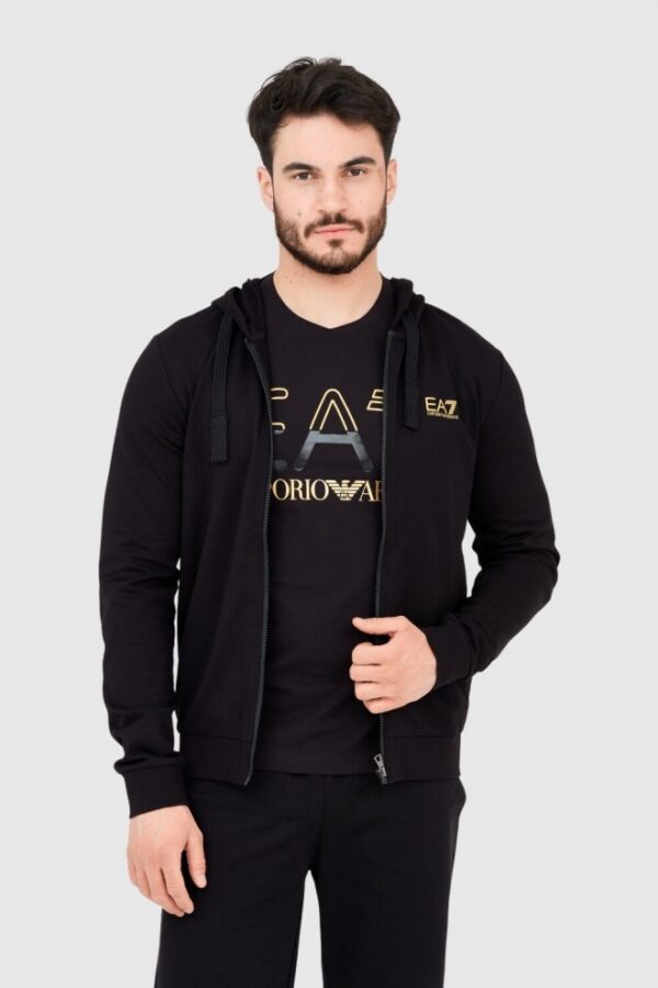 EA7 Męska czarna bluza z kapturem i złotym logo