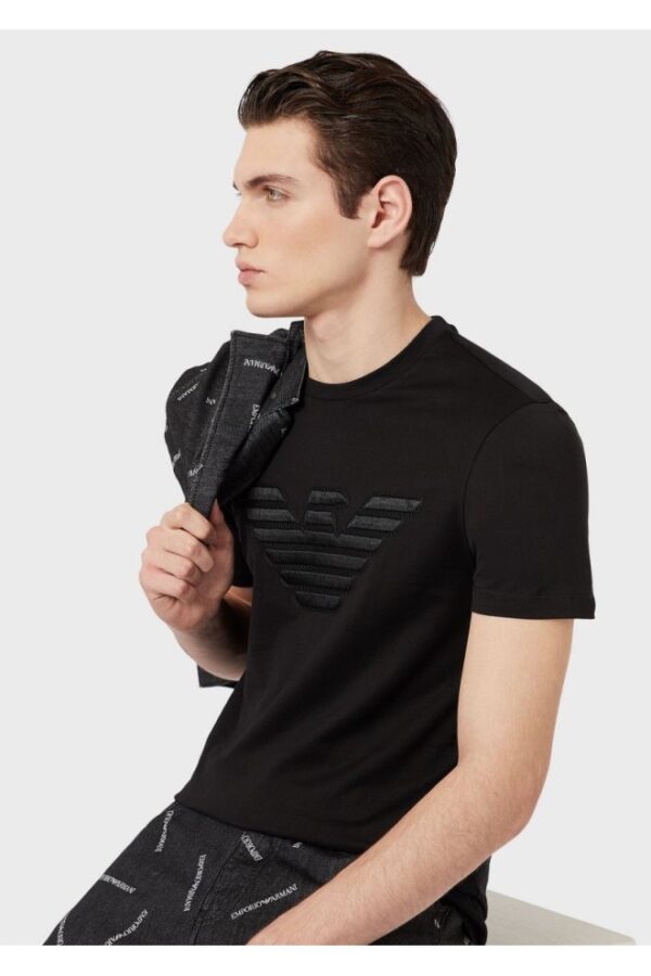 EMPORIO ARMANI T-shirt męski, czarny wyszywane logo