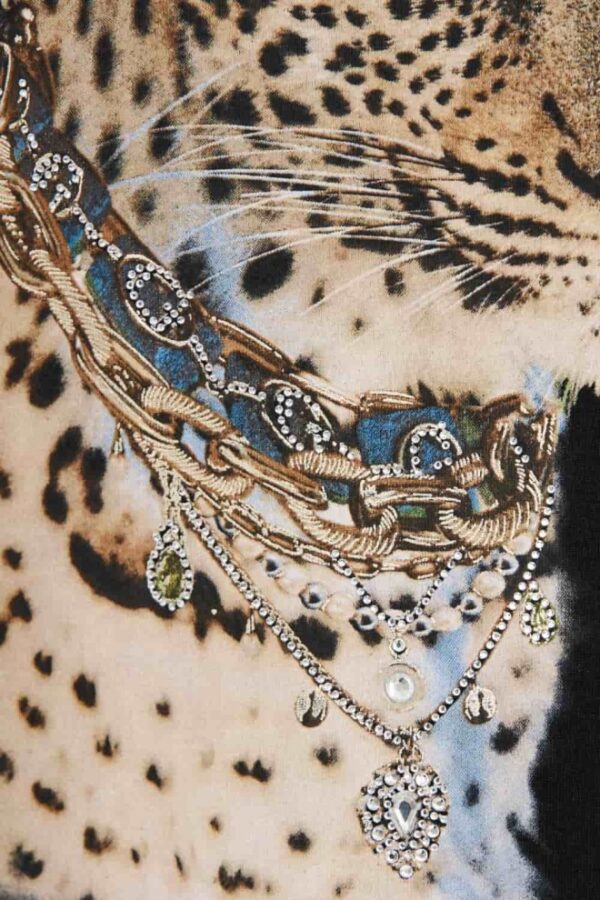 GUESS Czarny damski T-shirt Leopard Jewel Easy Tee