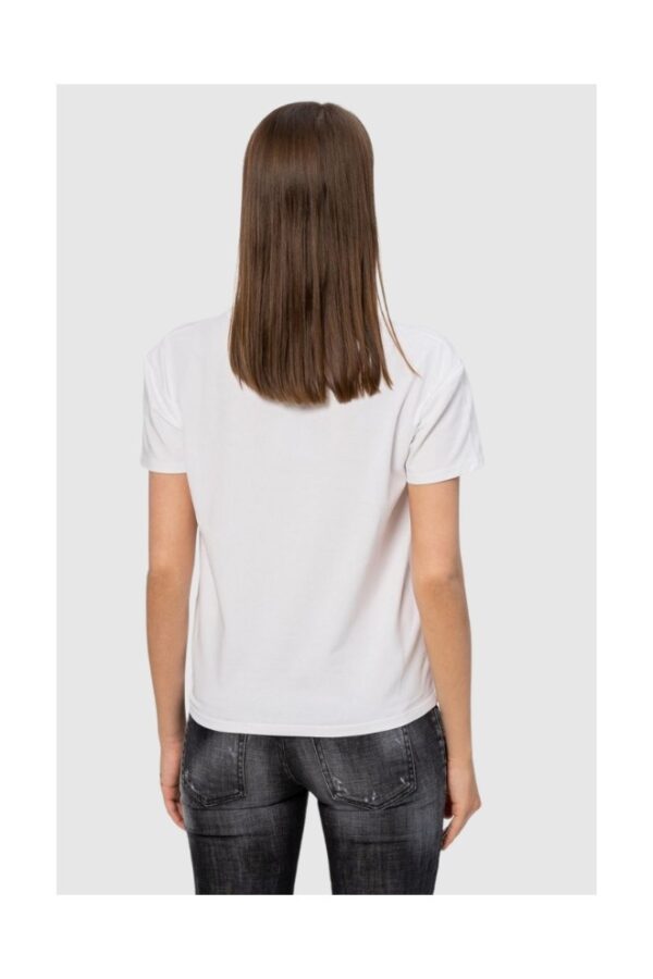 8856d264b439a87a472188432fc1fa9a4842d482 MOSCHINO Biały t-shirt damski z logo i kwiatami