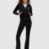 JUICY COUTURE Czarna welurowa bluza dresowa damska z haftowanymi wisienkami