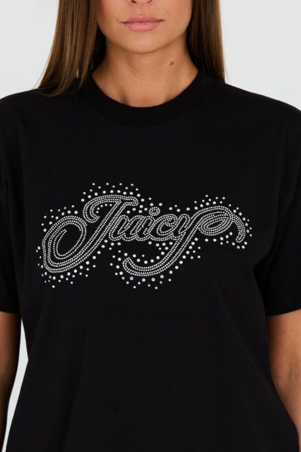 JUICY COUTURE Czarny damski t-shirt Boyfriend Scatter Diamante