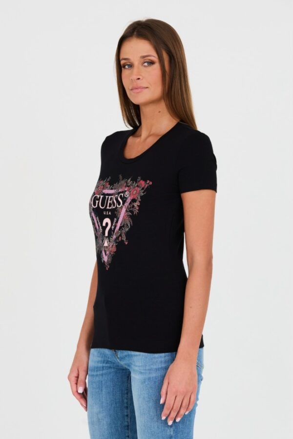 GUESS Czarny damski t-shirt bawełniany z logo