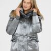 BLAUER Srebrny puchowy płaszcz damski Naomi z odpinanym kapturem