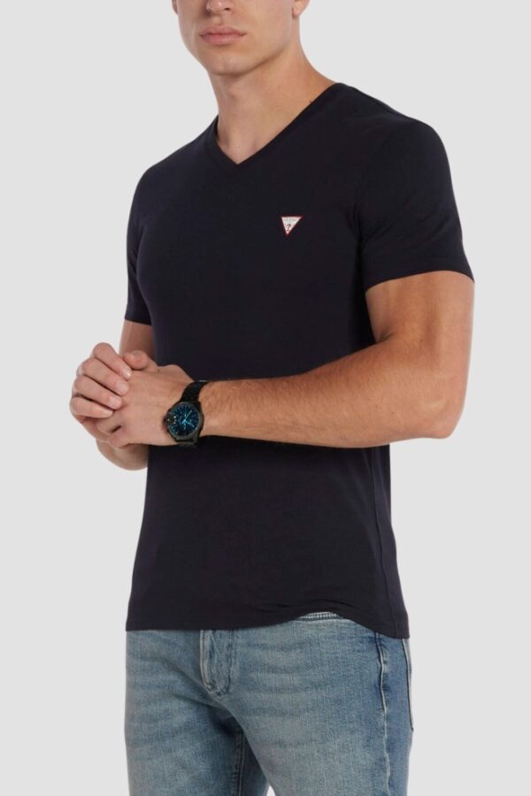 GUESS Granatowy męski t-shirt z małym logo