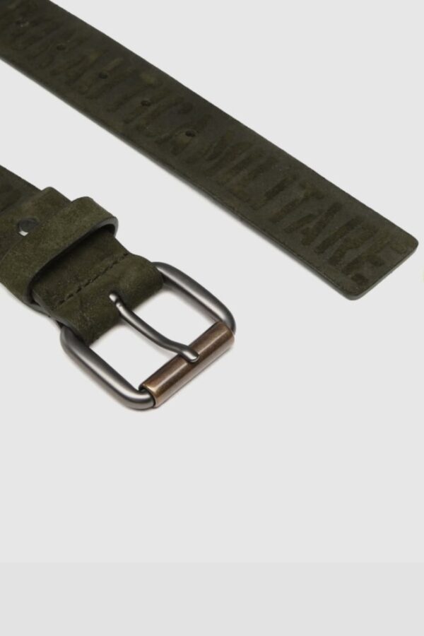 AERONAUTICA MILITARE Skórzany zielony pasek męski z wypukłymi napisami, Rozmiar 100