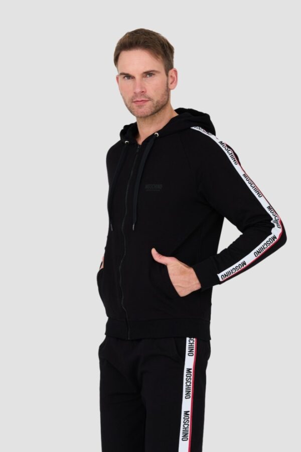 MOSCHINO Czarna męska bluza z kapturem i lampasami