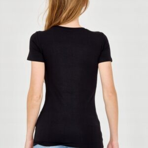 8db48ecc21cf9079a231b055704548b678dc9354 GUESS Damski czarny t-shirt ze zdobionym logo
