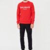 BALMAIN Czerwona męska bluza Printed Sweatshirt