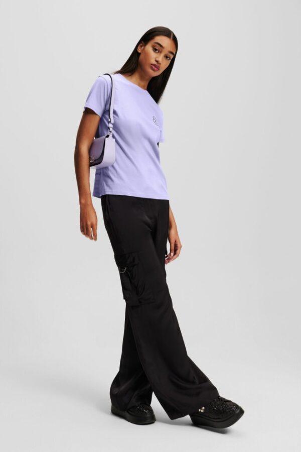 KARL LAGERFELD Lawendowy damski t-shirt Ikonik 2.0 Jelly