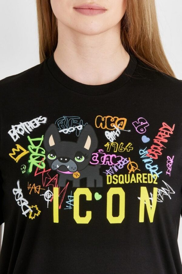 DSQUARED2 Czarny t-shirt damski z graffiti