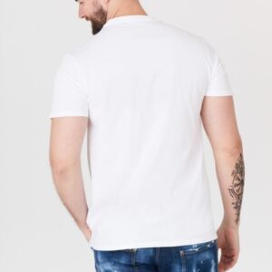 GUESS Biały bawełniany t-shirt męski z żółtym logo