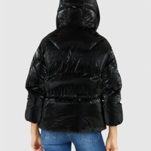 HETREGO Czarna błyszcząca kurtka damska z kapturem Muriel, Rozmiar 34 EU - 38 IT