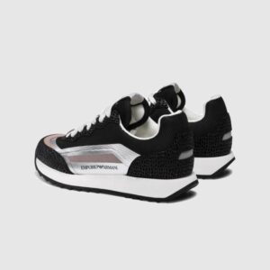EMPORIO ARMANI Czarne sneakersy damskie ze srebrnymi elementami