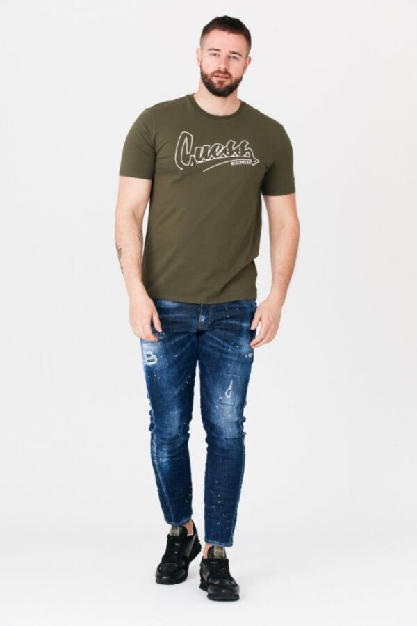 GUESS Oliwkowy t-shirt męski beachwear