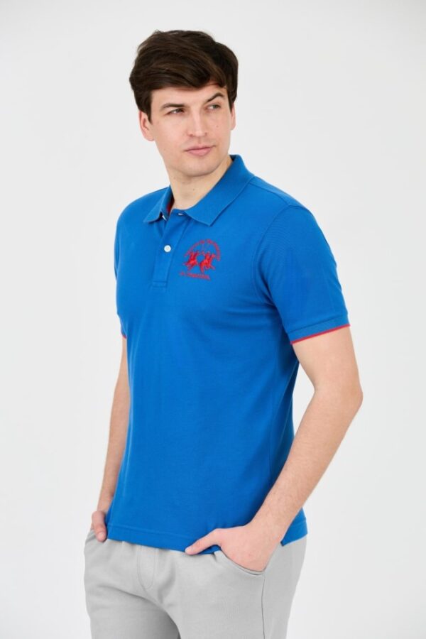 LA MARTINA Niebieskie męskie polo z dużym logo