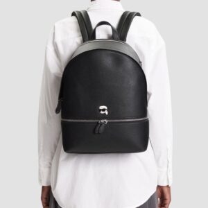 KARL LAGERFELD Czarny męski plecak skórzany Ikon Grainy